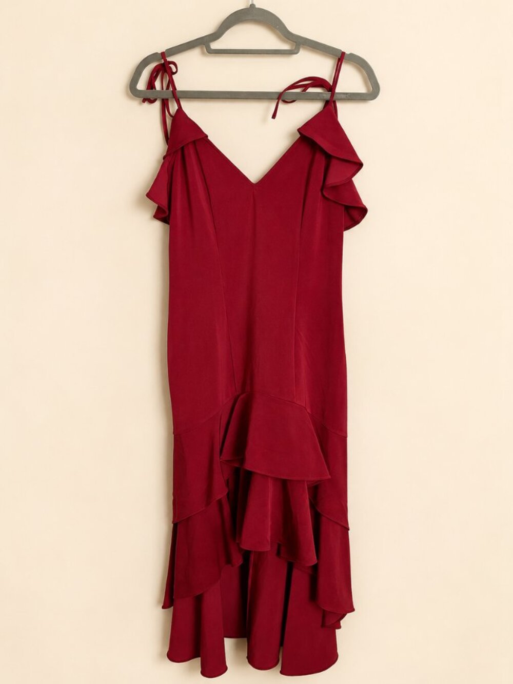 Express Raspberry Ruffle High-Low Tie-Shoulder Dress Size 8 - Picture 2 of 3